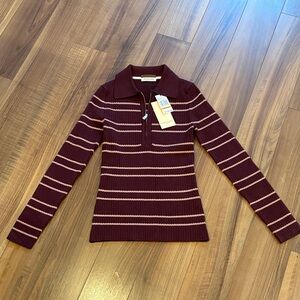 Scotch & Soda Wine Striped Half zip New!